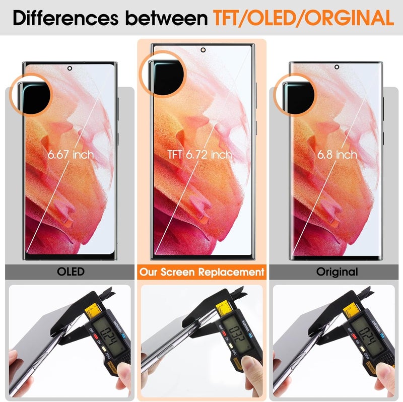 ARSSLY إنسيل لجهاز سامسونج جالاكسي S22 ألترا 5G استبدال الشاشة - لجهاز سامسونج S22 ألترا 5G شاشة LCD SM-S908B SM-S908U S908 S908B مجموعة شاشة اللمس مع الإطار (بدون بصمة)  - Image 5